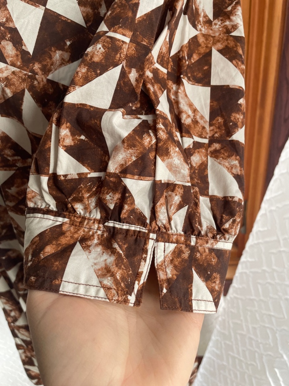 Marie Oliver OLA Brown and White Geometric Print Cotton Casual Dress - Picture 8 of 15